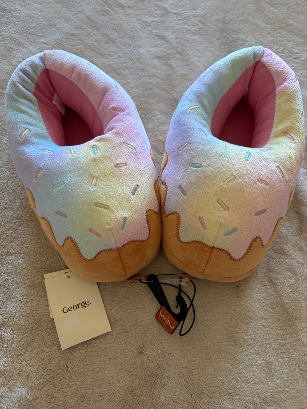 George Pastel Rainbow Sprinkle Donut Kids Slippers